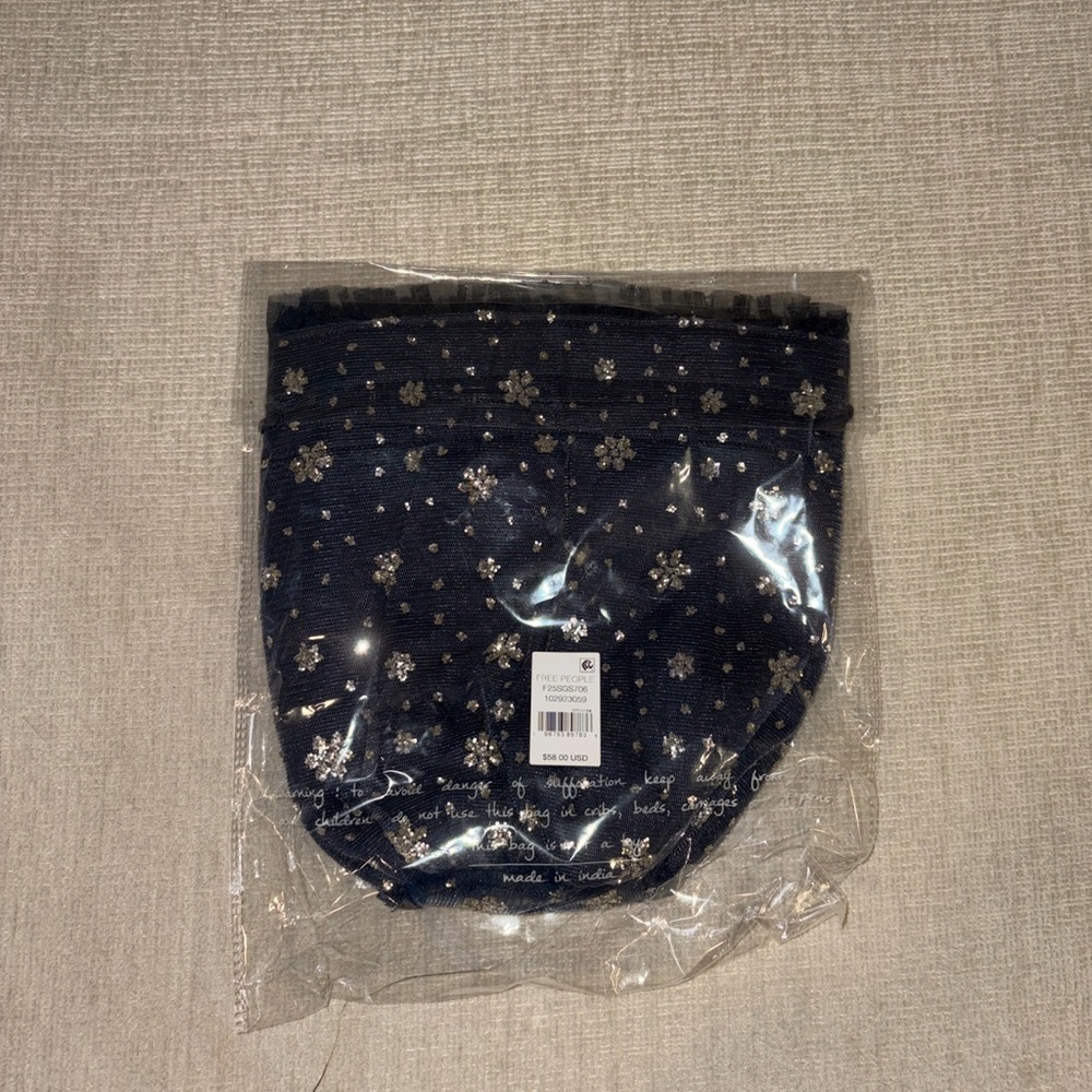 Free People Seasons Sparkle Mini Gift Sack Embroidered Pouch Bag Blue NWT NEW - Picture 10 of 12